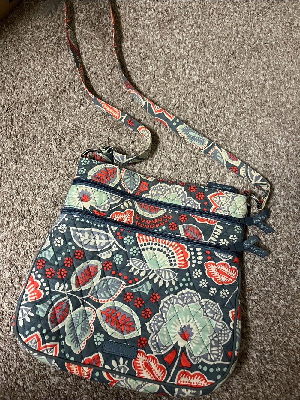 Vera Bradley Quilted Crossbody in Teal, Coral, and Mint Floral Print